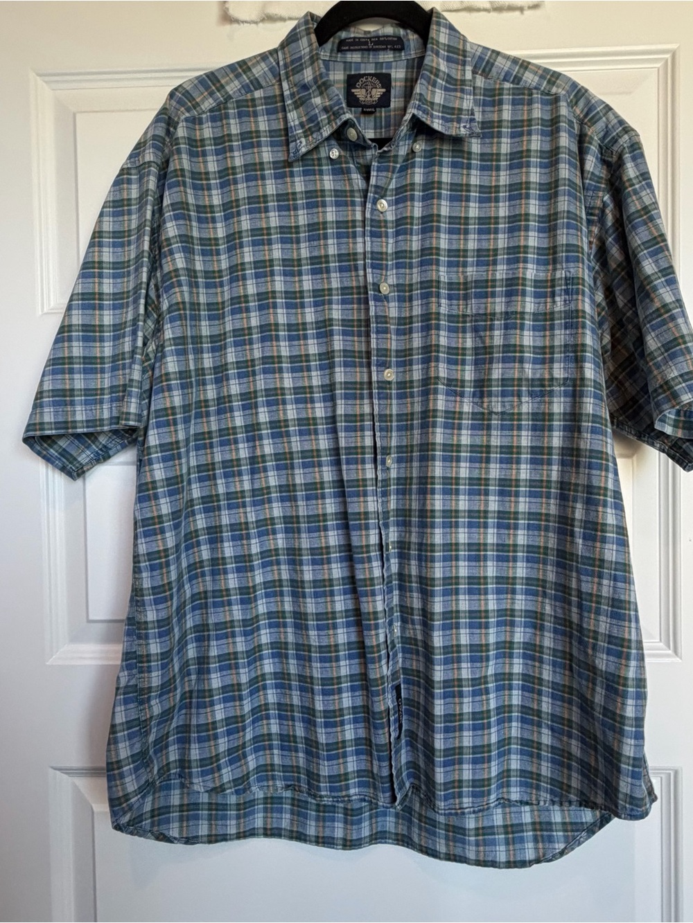 Vintage 90s Dockers Men’s Large Plaid Shirt 100% Cotton Short Sleeve 1122